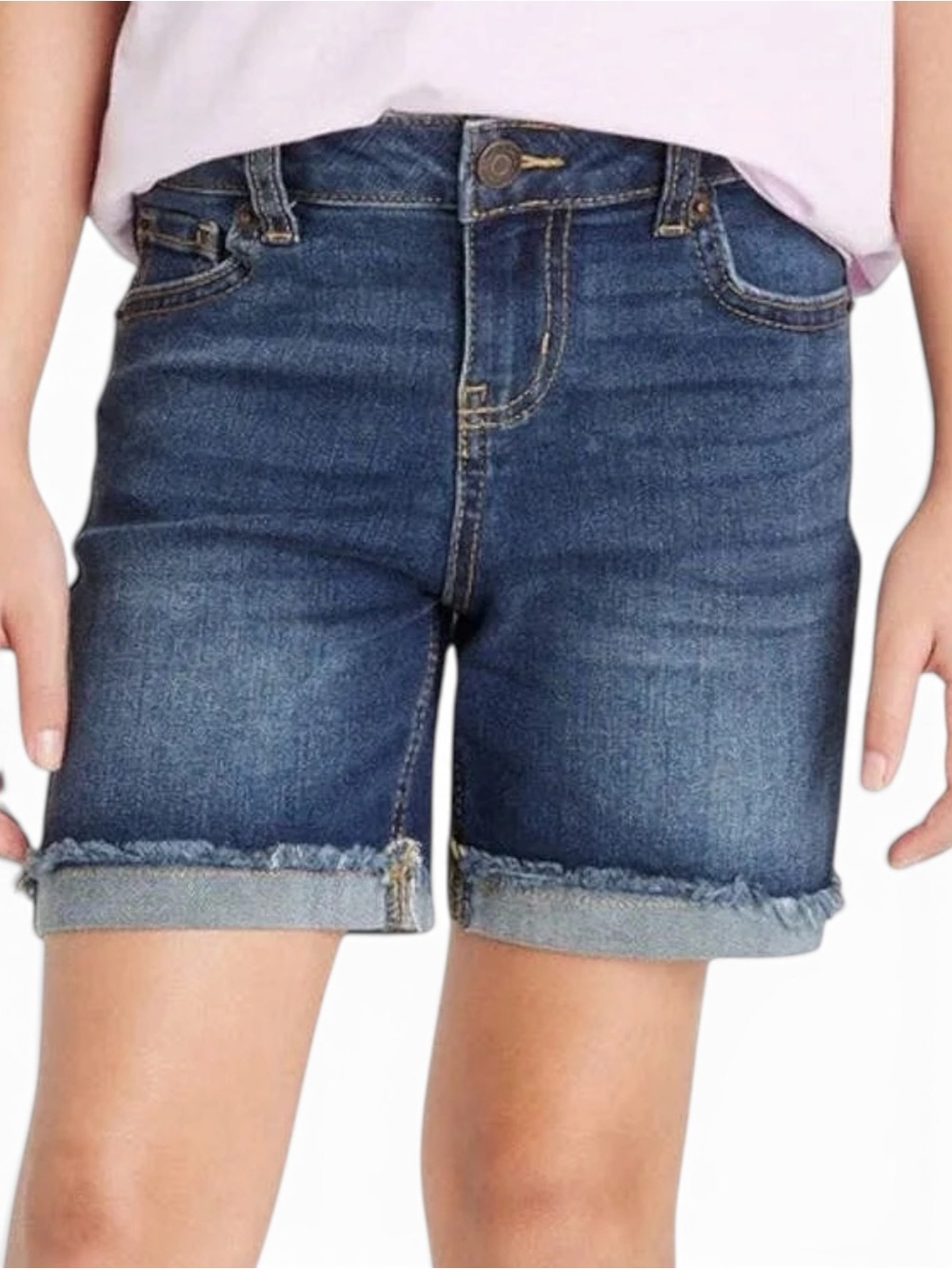 Cat & Jack Cuffed Hem Midi Jean Shorts Dark Wash Denim Girls M 7/8 🛍️2/$8 • 3/$9